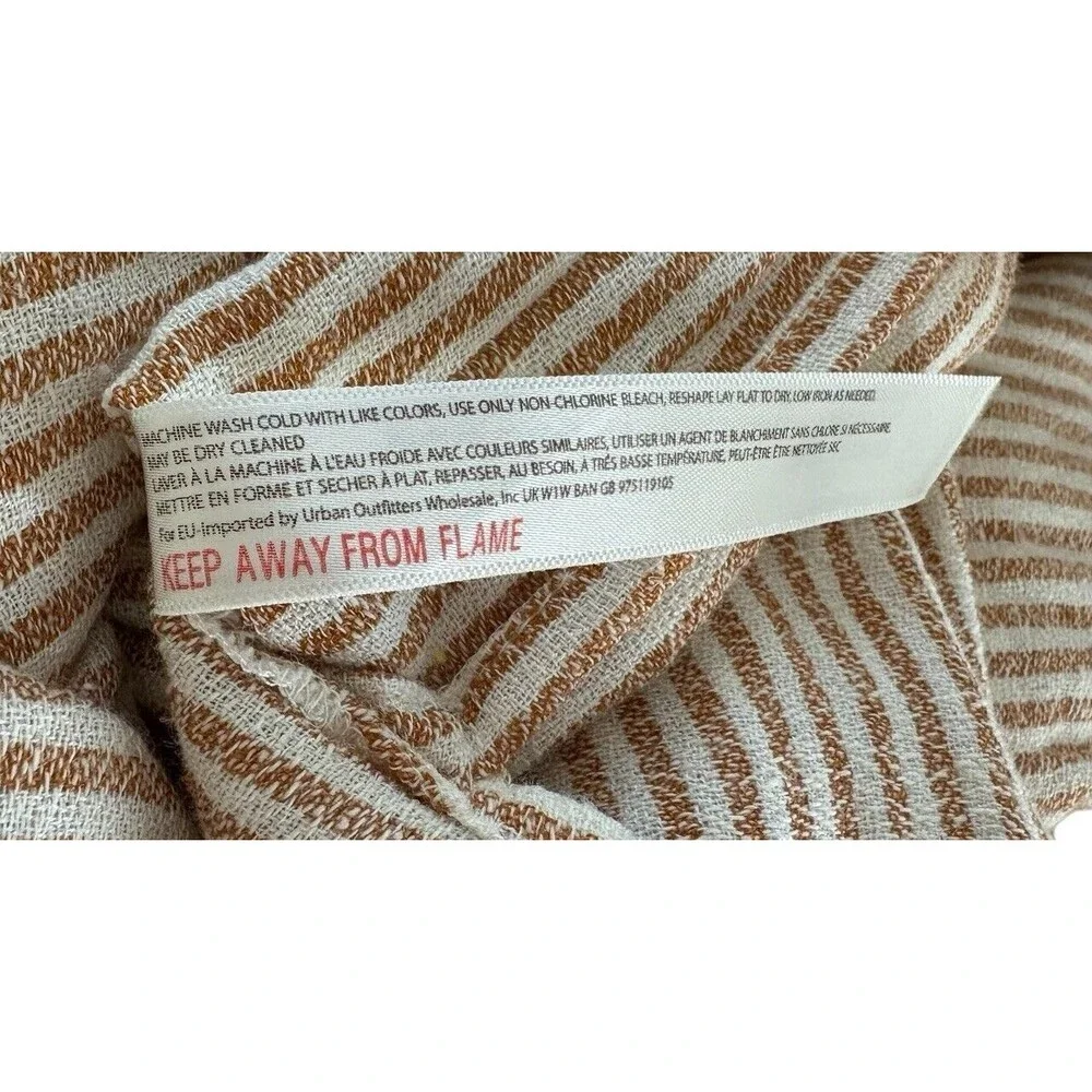 Free People Cotton Linen Blend Cardigan Duster Women's XS Brown White Stripes